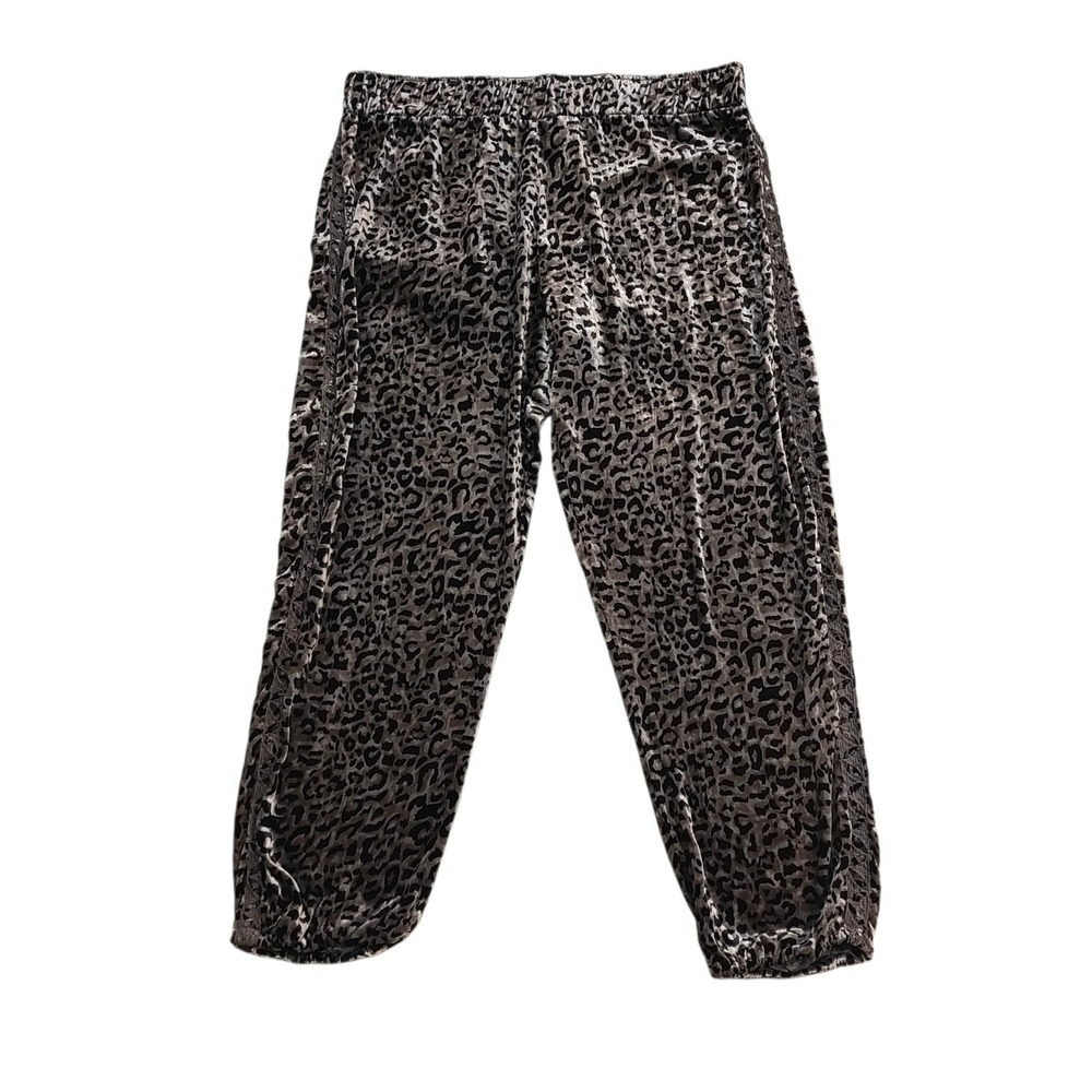 JW Los Angeles Johnny Was Gray Leopard Velvet Silk Blend Jogger Pants Boho Large